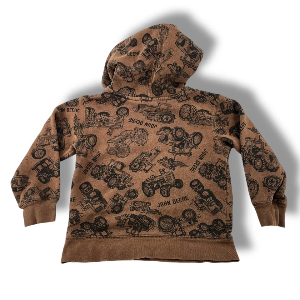 John Deere Youth Hoodie Size Small (4) Brown All Over Tractor Print - Image 2 of 4
