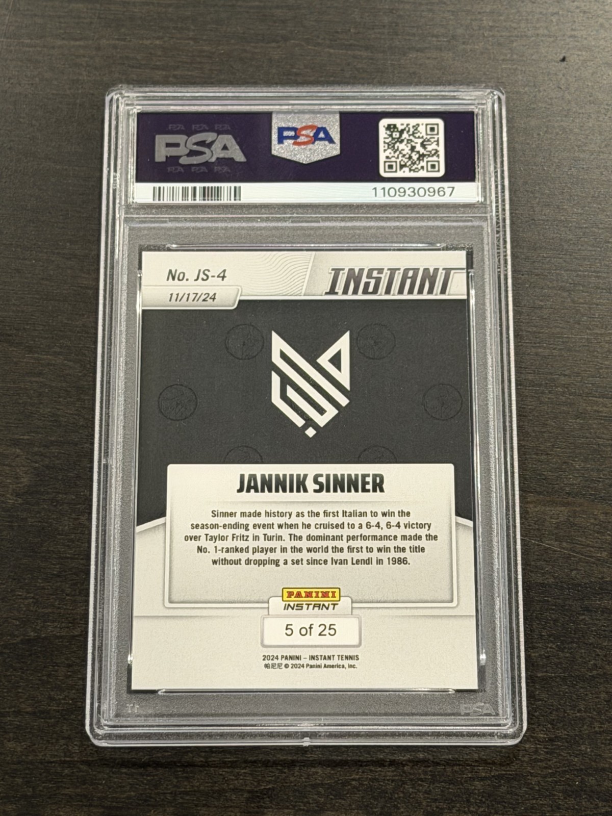 2024 Panini Instant JANNIK SINNER Rookie Card RC Jungle /25 Gem Mint PSA 10 view 2