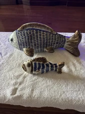 Beautiful Tonala Fish Mexican Pottery Signed (2) Large Tonal  Nautical 