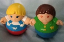 1987 VINTAGE Playskool Weebles Wobble Blonde Hair Overalls Girl Boy Wally Set