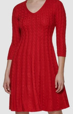 JESSICA HOWARD Flattering Fit & Flair Cable Knit Red Sweater Dress- Med P- NWT!