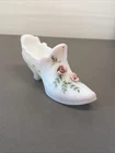 E1 Vtg Fenton Slipper Satin White Glass Shoe Hand Painted W/ Swans Signed Gd2