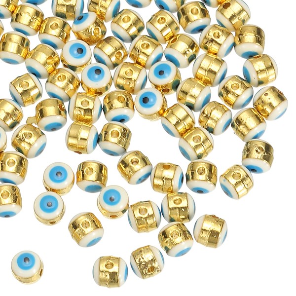 6Mm Emaille-Perle Mit BöSem Blick,100Stk Vergoldeter TüRkischer AnhäNger Weiß-image