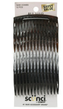 Scunci Plastic Side Hair Combs, Black, Clear, and Tortoise Shell, 12 Ct