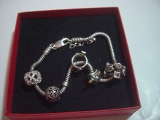 VINTAGE BEAUTIFUL THICK SOLID SILVER SNAKE BRACELET-8.1"-AND 5 EXPENSIVE CHARMS