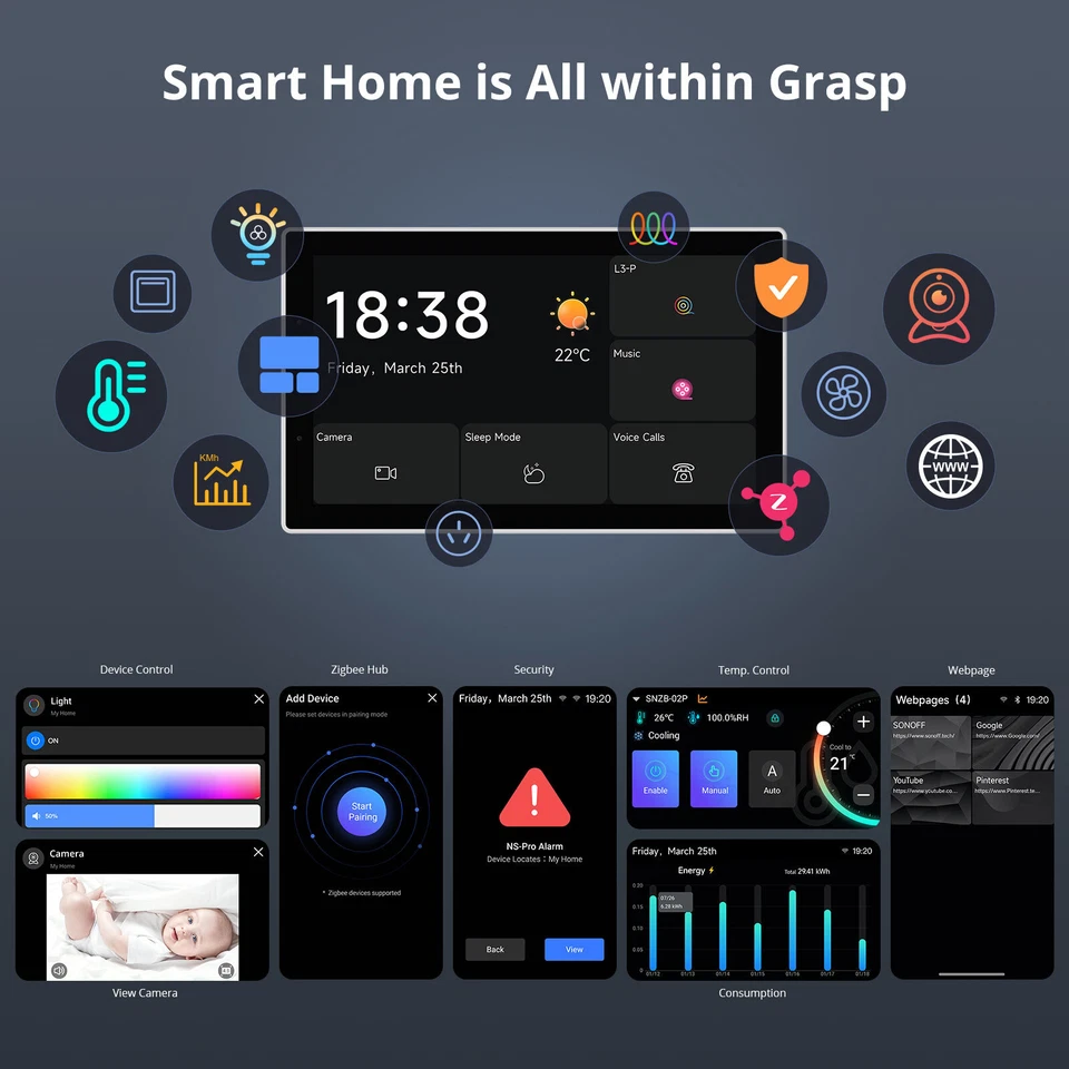 Panel de control para el hogar inteligente SONOFF NSPanel Pro EE. UU. a través de Matter Apple Home, aplicación eWeLink Foto 3 de 4