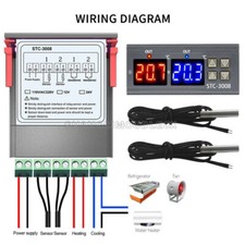 STC-3008 12V/24V 110-220V Dual LED Thermostat Temperature Controller with Probe-