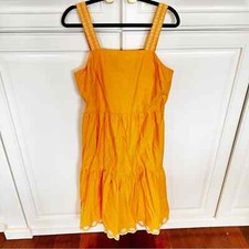 J.Crew Factory Bright Yellow Orange Women Embroidered Tiered Midi Sundress AO052