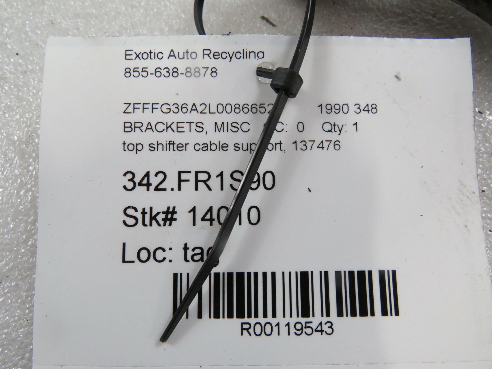 Ferrari 348, Cable Support Bracket, Used, P/N 137476