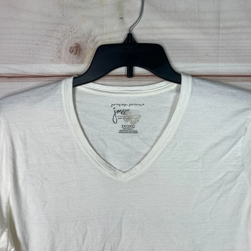Просто мой размер Топ женщин 2 X слоновой кости v-образным вырезом футболка с длинным рукавом твердого хлопка основной - Изображение 2 из 4