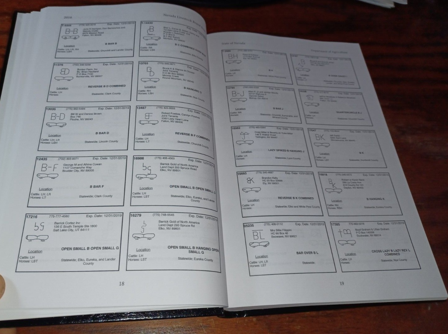 2016 Nevada Livestock Brand Book / SCARCE ILL HB / STATE DEPT. OF