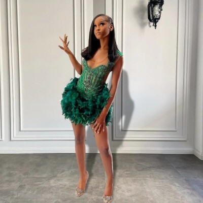 green dress with feathers Emerald Green Latin - Rhythm Dress | Feathers