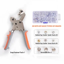 Snap Fasteners Tool Pressing Machine Ring Studs Pliers Fastener Kit w/ Hole Part