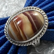 Banded Agate 0.925 STERLING SILVER Vintage 3/4" studio made band RING SIZE 7.5
