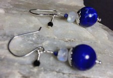 Lapis Lazuli, Rainbow Moonstone, Spinel, .925 Sterling Earrings Sundance Artisan