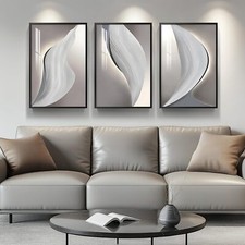 Framed Large Modern Abstract Wall Art for Living Room,Black and White, Grey Wall