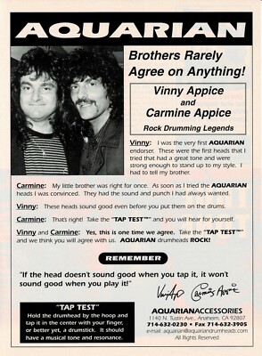 AQUARIAN Drumheads - Vinny Appice / Carmine Appice - 2000 Print Advertisement