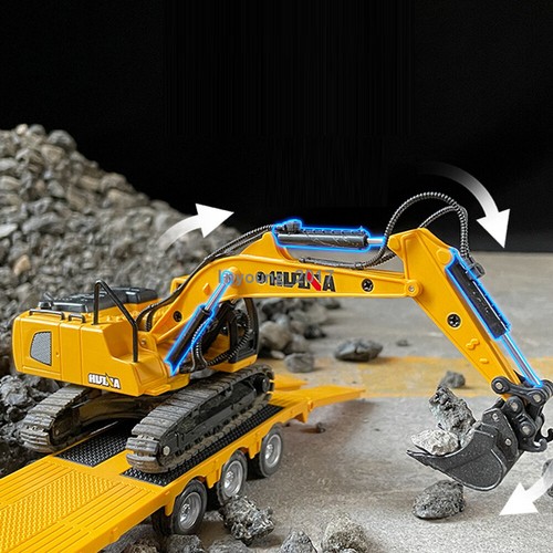 Flatbed Truck with Excavator 1:50 Diecast Metal Construction Vehicle Toys Orange - Picture 6 of 13