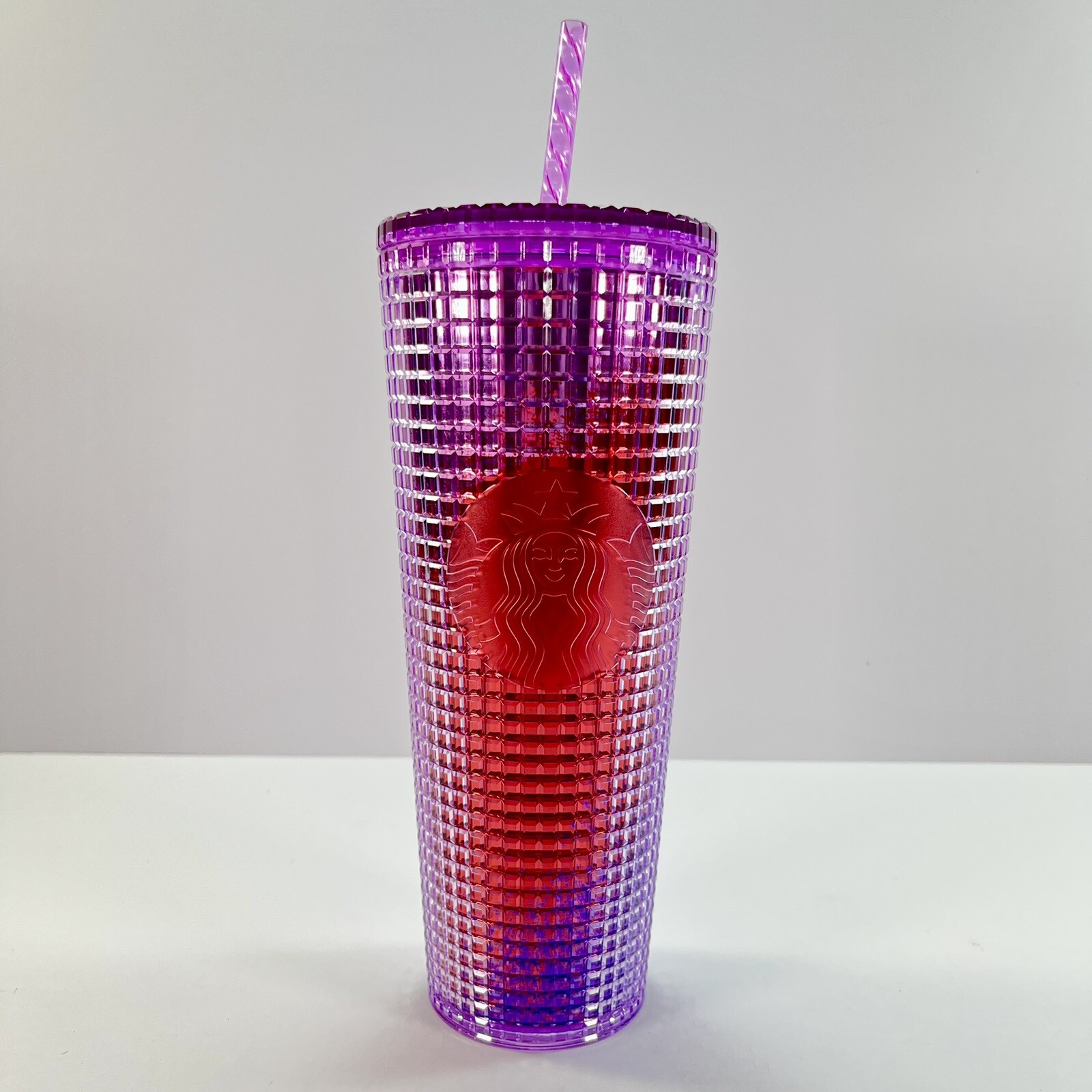 Starbucks 2021 Pink Purple Grid Venti 24 oz Cold Tumbler