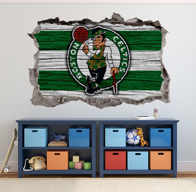 Boston Celtics Wall Art Decal 3D Smashed Basketball NBA Wall Decor