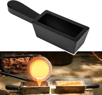 25 oz Cast Iron Loaf Bar Ingot Mold w/ Handle Melting Gold Silver Copper Scrap