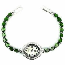 Silver Watch Chrome Diopside Genuine Natutal Gems Solid Sterling 19cm 7.5 Inch