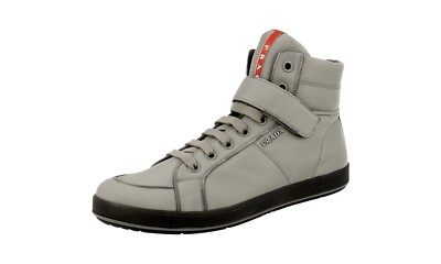 PRADA Nylon High-Top Sneaker - LINEA ROSSA - Grau Schwarz - NEU -  9 43