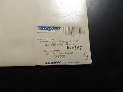 McCord Head Gasket 7136 Fits Pontiac 122 and 122 Turbo 4 cyl eng
