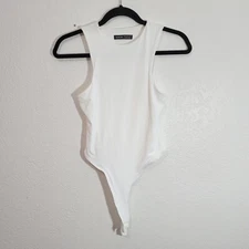 Shein Bodysuit Sz 2 Thong Style White Lined Snap Closure 