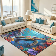 Jpsbjwj Sea Turtle Rug - Ocean Animal Theme Area Rug Blue Turtle Coral Printted