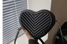 Heart shape Women Purse Black With Gold Hardware New