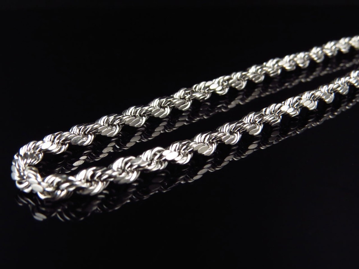 10K White Gold 4MM Hollow Rope Chain Necklace 18-26 Inches | eBay