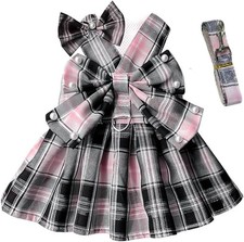 Plaid Dog Dress Harness and Leash Set with Bow Tie Accessories X-Large, Black