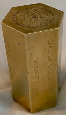 USS ESSEX CAPTAIN DAVID C CARRUTH VIETNAM  / KOREA BRASS MAP NAVIGATION WEIGHT