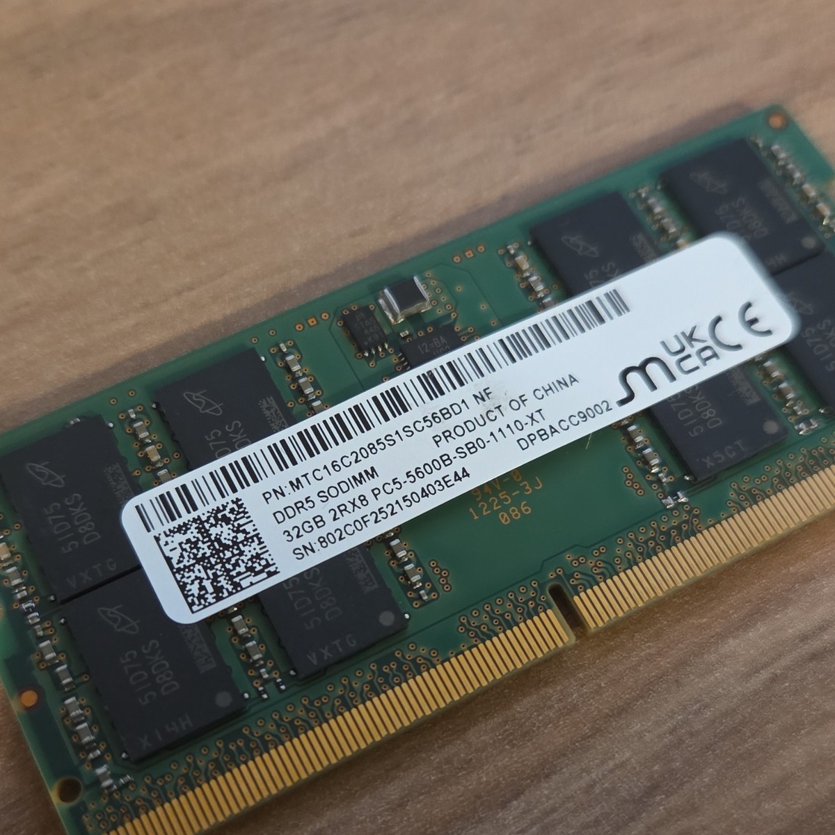 Micron 32GB DDR5 5600MHz SODIMM Laptop RAM PC5-5600B 2Rx8