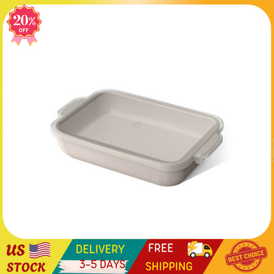 9x13 Inch Stoneware Baking Dish with Lid Taupe Kitchen Baker