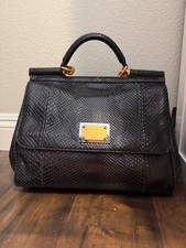 Dolce & Gabbana Black Python Sicily Top Handl...
