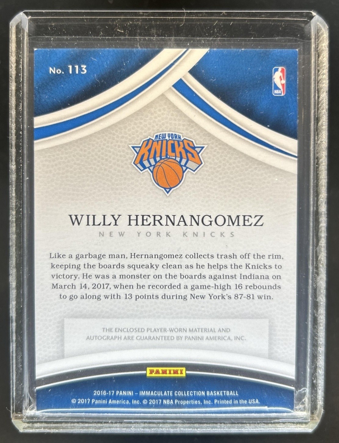 2016-17 Immaculate Willy Hernangomez Rookie Patch Auto RC Jersey Number #/14 view 2
