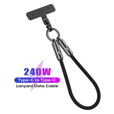 240W USB C Phone Lanyard Fast Charging Cable, Data Transfer, Black/Light purple