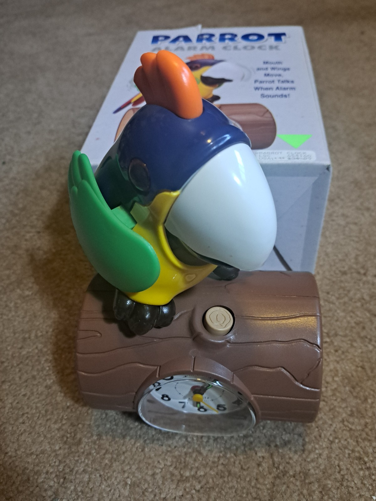 New Rare Vintage Squawking Talking Parrot Alarm Clock, Spencer Gifts, London