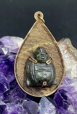 Tested 13.48K Gold Tear Drop Pendant W/ Jade Buddha & Custom Engraving