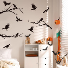 Raven Peel and Stick Wall Stickers - Black Crows, Winter Branches, Halloween ...