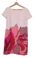 LOFT Shift Mini Dress Size 8 Abstract Flower Print Pink Red Above Knee Tunic Mod