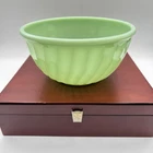 Vintage Fire-King Jadeite Swirl  Green Glass Mixing Nesting Bowl 7 inch