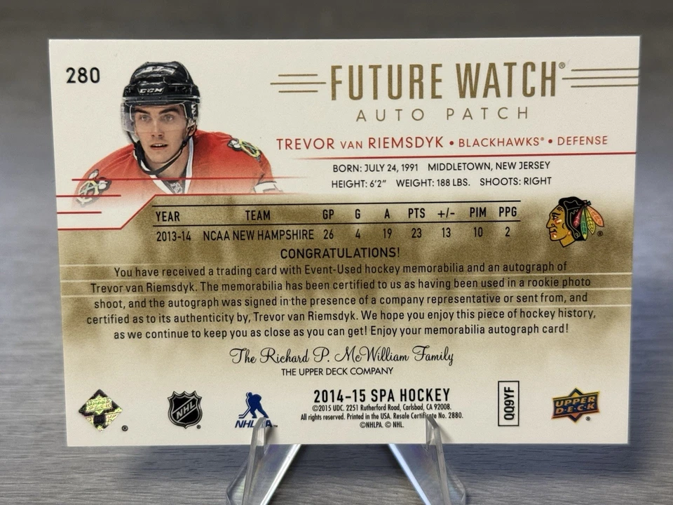 🧊🏒TREVOR VAN RIEMSDYK 2014 SP Authentic Future Watch Auto Patch /100 #TVR!🏒🧊 - Image 3 of 3