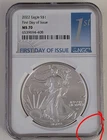 2022 EAGLE $1 FIRST DAY OF ISSUE NGC MS70 SILVER EAGLE SKU 408 CASE IS CHIPPED