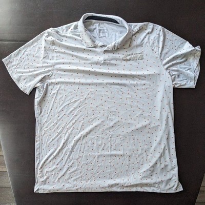 Nike Dri-FIT Mens XL Polo Shirt Floral Micro Print Grey Orange JES Logo Golf