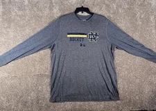 Under Armour Notre Dame Hockey Heatgear Long Sleeve Gray Tee Shirt Sz XXL NCAA