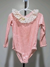 Vintage SWAT Pink Velour Velvet Bodysuit Lace Trim Size 3T