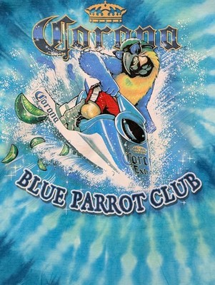 Liquid Blue Mens T-shirt Tie-Dye Corona Blue Parrot Club Cloth Tag XL #3717